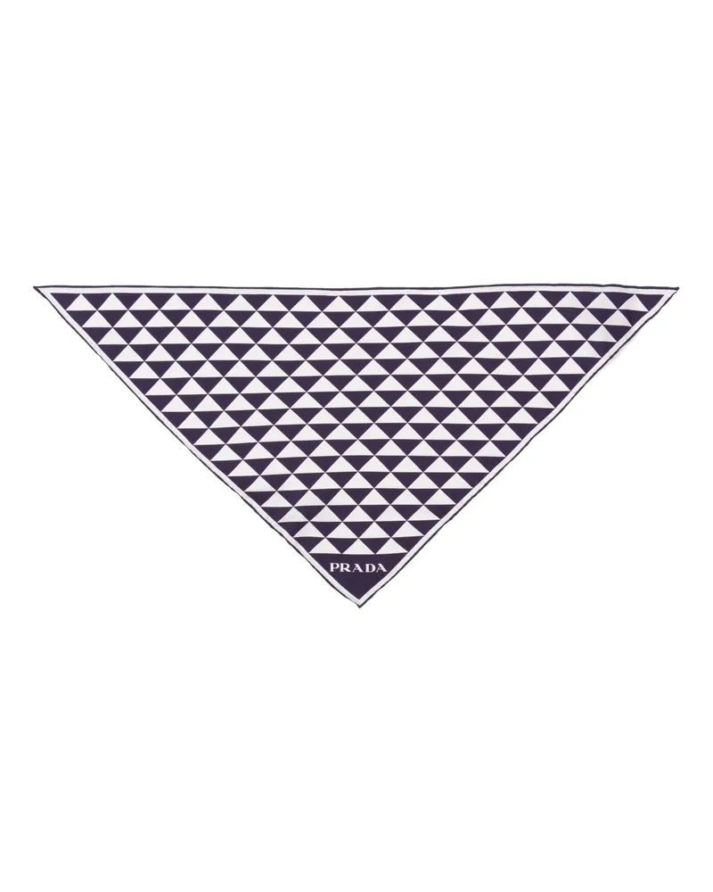 Prada Bedruckter Schal Aus Twill, Damen, Marineblau/weiss Marineblau
