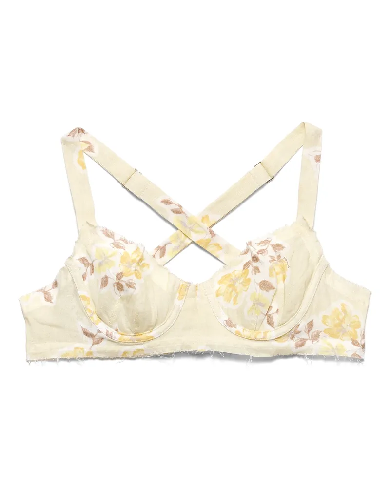 Prada Bh Aus Altem Leinen Mit Blumenprint, Damen, Vanille, Größe 4 Vanille