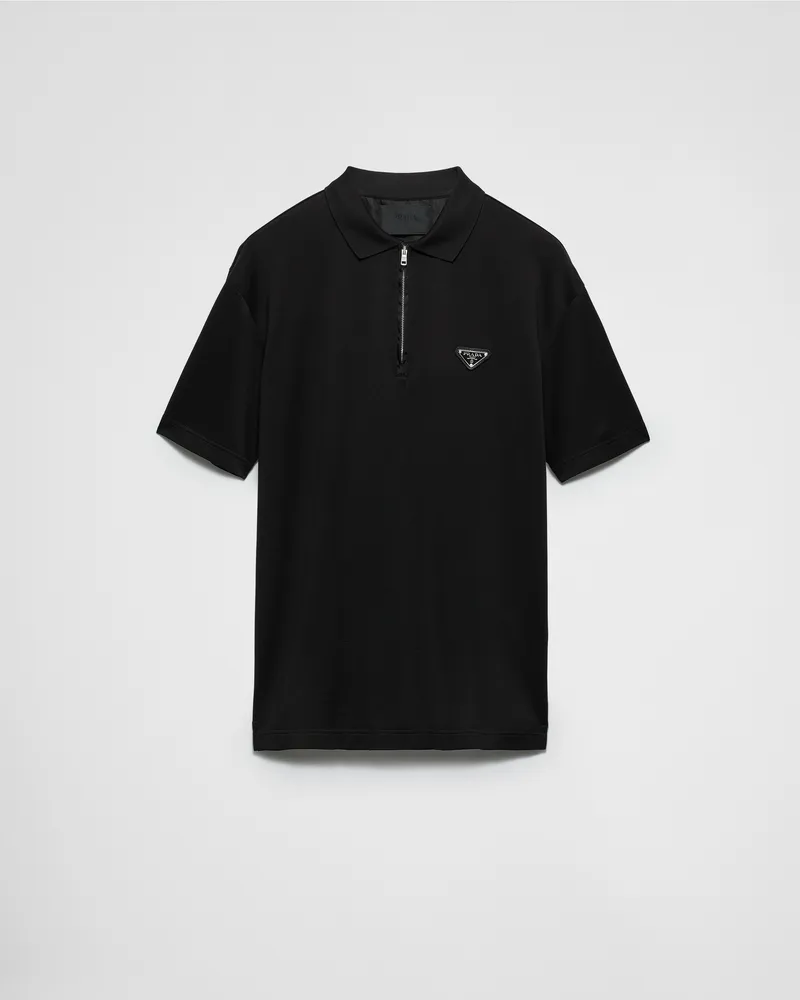 Prada Poloshirt aus Piqué mit Details aus Re-Nylon Schwarz
