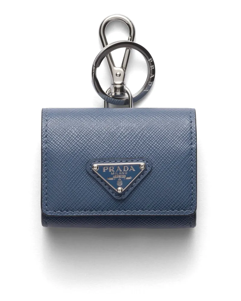 Prada Kopfhörerhülle Aus Saffiano-leder Mit Schlüsselanhänger, Herren, Aviation/blau Aviation