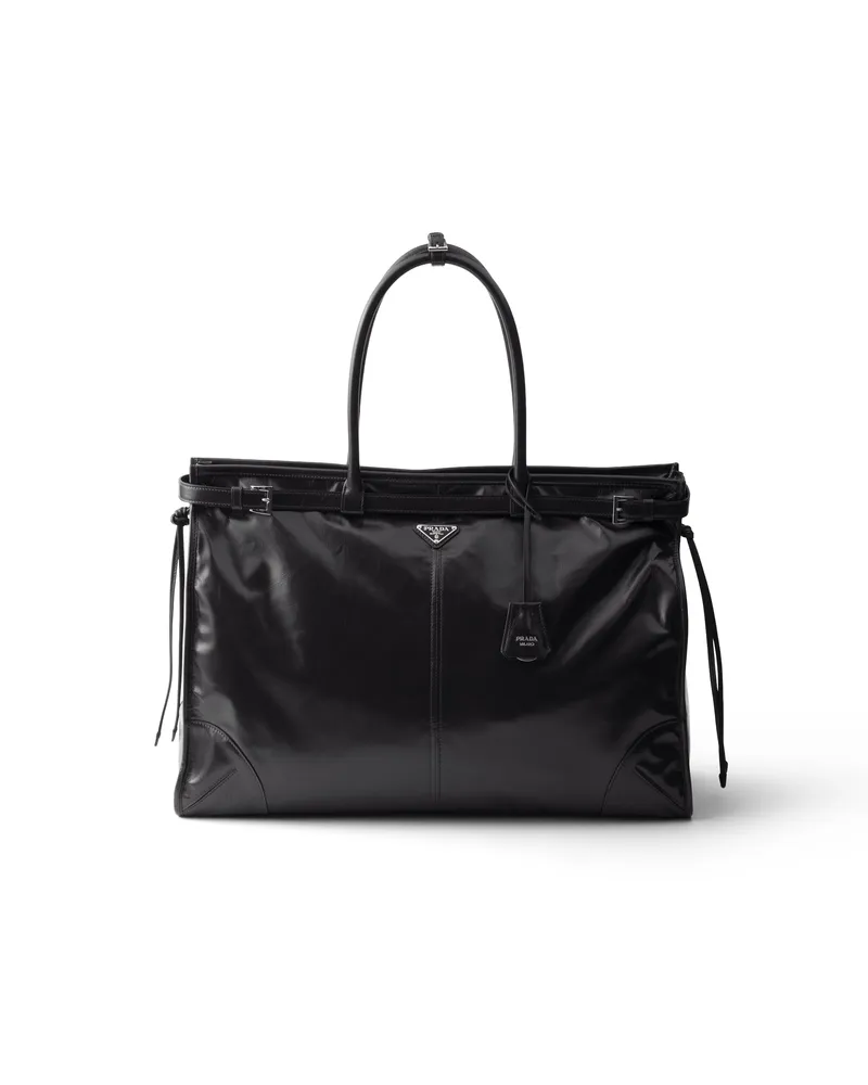 Prada Bonnie Tote Bag Aus Leder, Herren, Schwarz Schwarz
