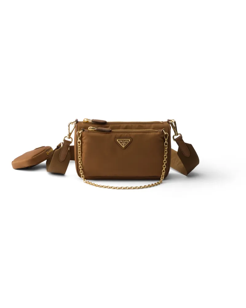 Prada Mini-schultertasche Aus Re-nylon Und Saffiano-leder, Damen, Brandy Brandy