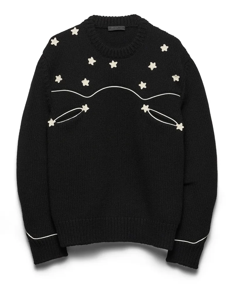 Prada Oversize-pullover Aus Shetlandwolle, Herren, Schwarz, Größe Schwarz