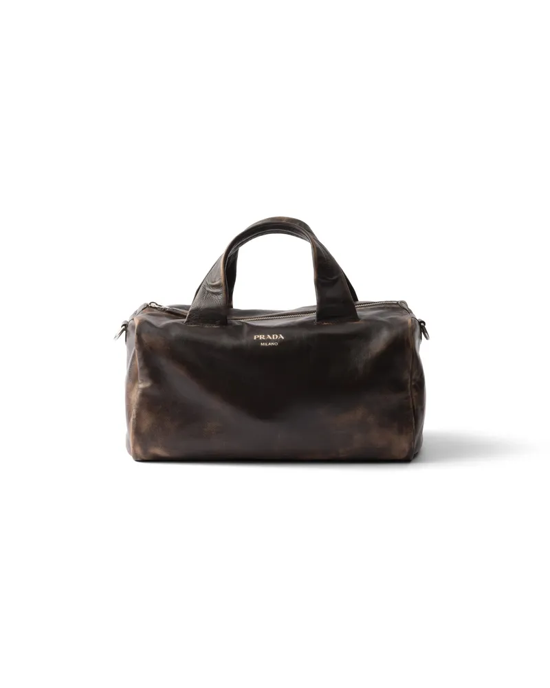 Prada Weekender Aus Nappa-leder, , Dunkelbraun Dunkelbraun