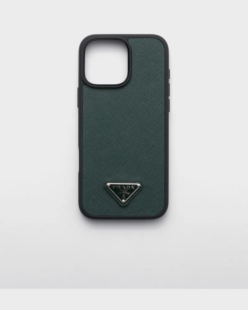 Prada iPhone-16-Pro-Max-Hülle aus Saffiano-Leder Smaragdgrün