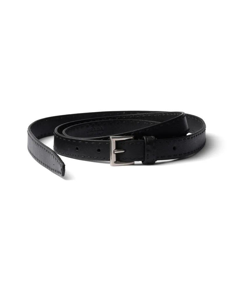 Prada Gürtel Aus Leder Mit Antik-finish, Damen, Schwarz, Größe Schwarz