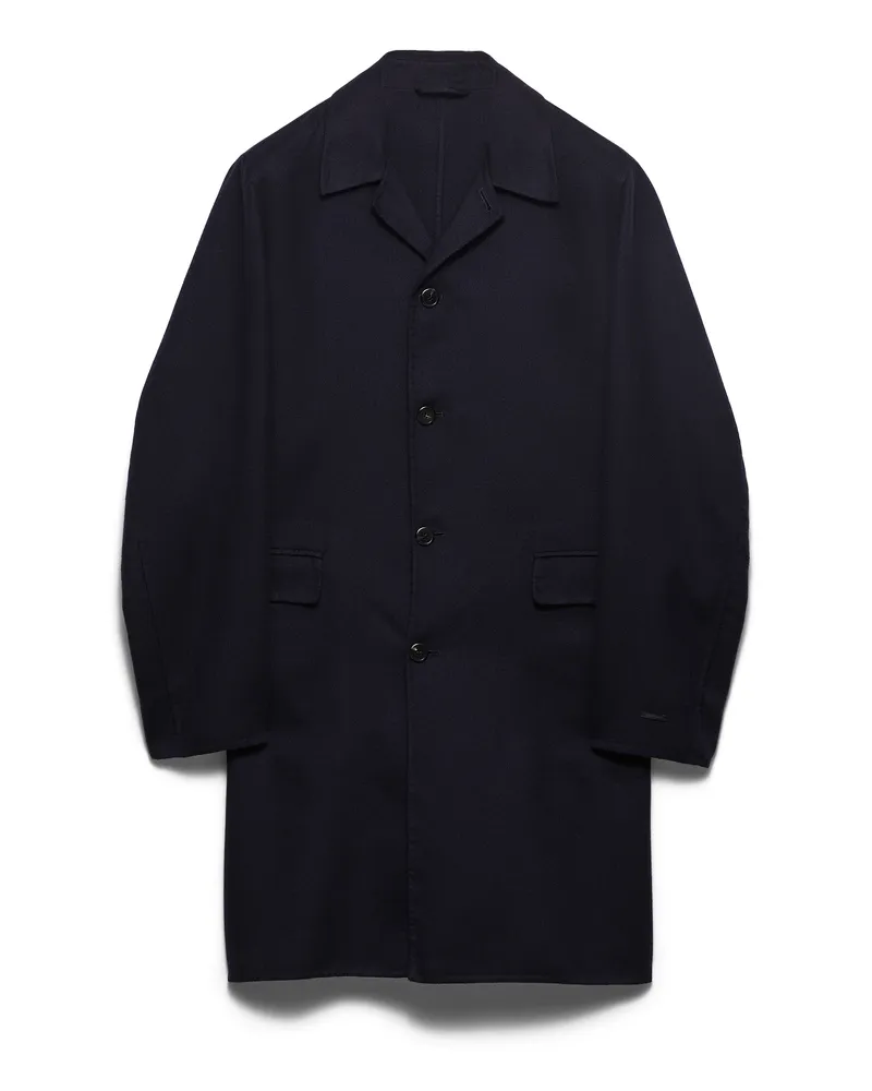 Prada Einreihiger Mantel Aus Wolle Und Seide, Herren, Blau, Größe Blau