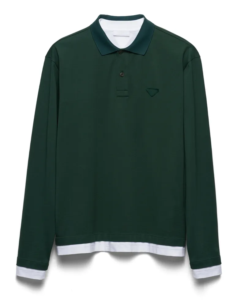 Prada Langärmliges Poloshirt Aus Baumwolle, Herren, Tannengrün, Größe Tannengrün