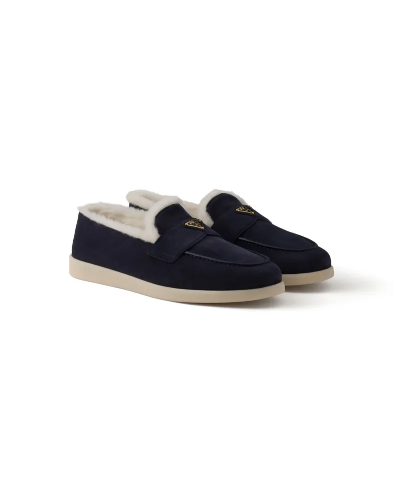 Prada Loafer Aus Wildleder, Herren, Blau, Größe 7 Blau