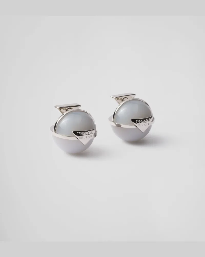 Prada Ohrringe aus Metall und Plexiglas Wolkengrau