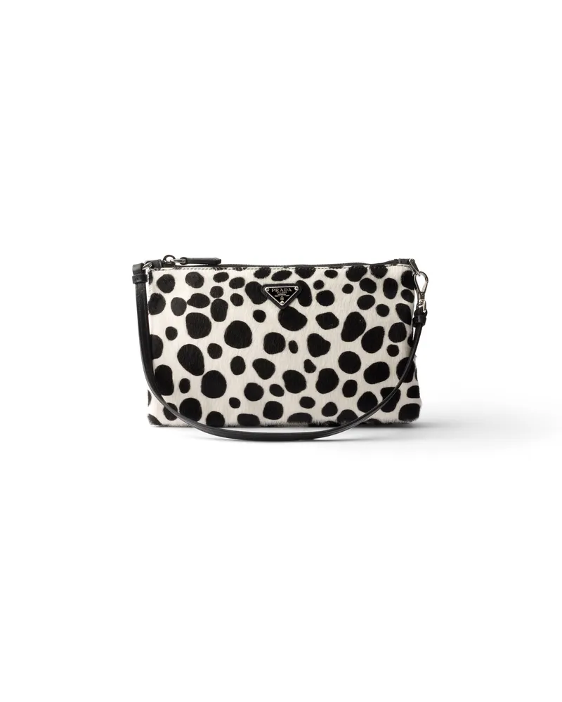 Prada Smartphone-pouch Aus Bedrucktem Kalbshaar, Damen, White/black White