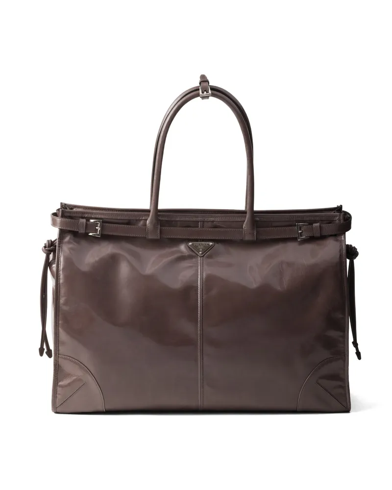 Prada Bonnie Tote Bag Aus Leder, Herren, Bambus/korkbeige Bambus