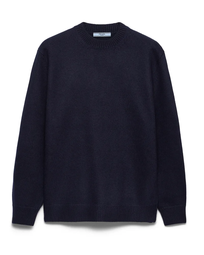 Prada Pullover Aus Wolle Und Veloursleder, Damen, Blau, Größe Blau