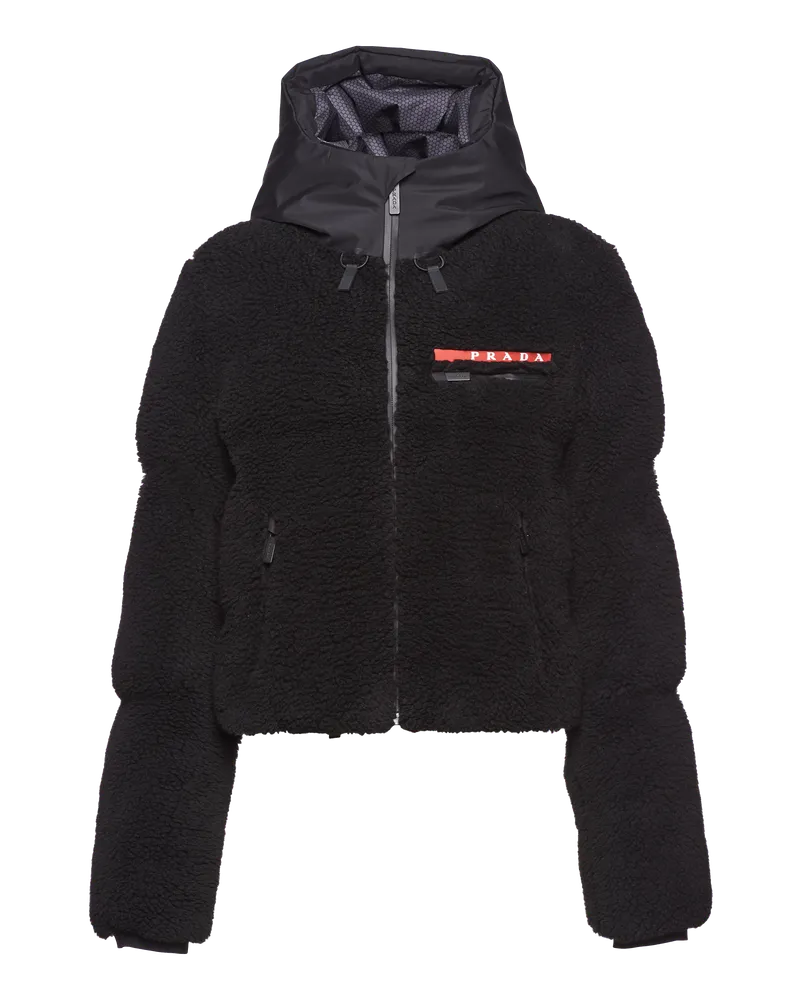 Prada Kurze Daunenjacke aus Recycling-Fleece Schwarz