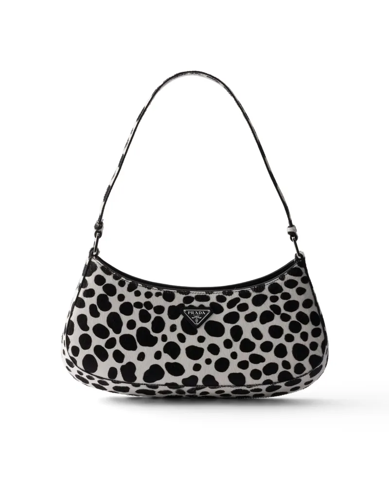 Prada Cleo Schultertasche Aus Bedrucktem Kalbshaar, Damen, White/black White