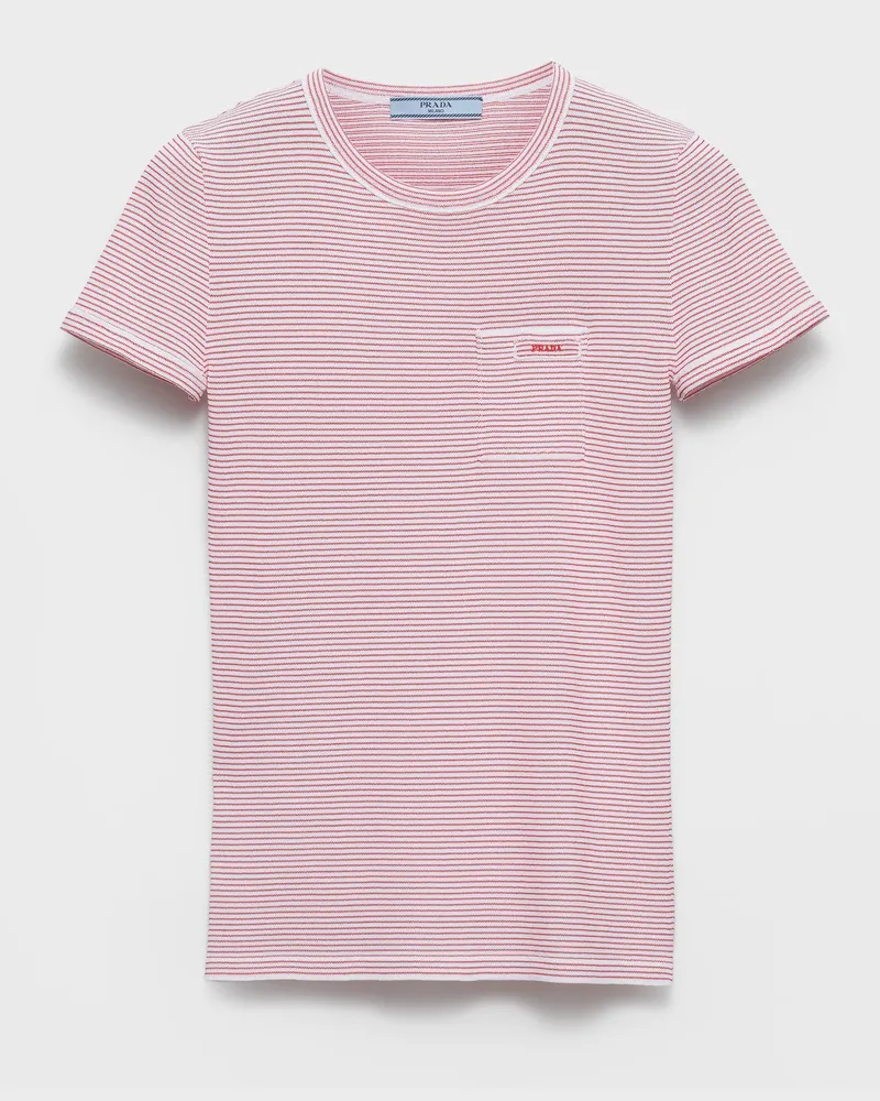 Prada Gestreifter Rundhalspullover Weiss