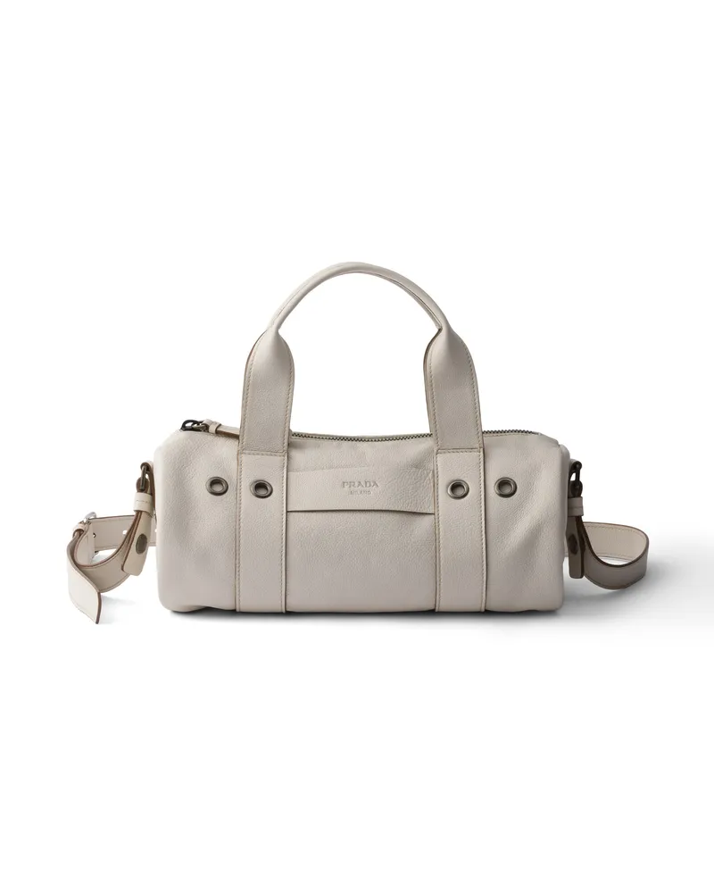 Prada Route Große Henkeltasche Aus Leder, Damen, Kalkweiss Kalkweiss