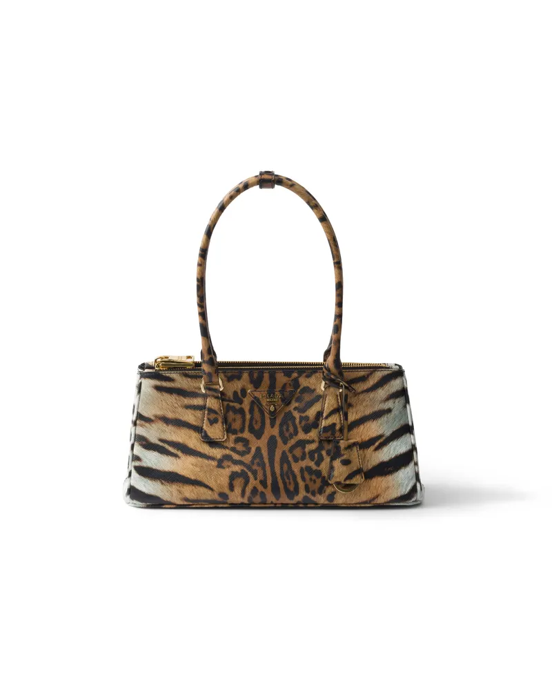 Prada Mittelgroße  Galleria Tasche Aus Bedrucktem Saffiano-leder, Damen, Honig Honig