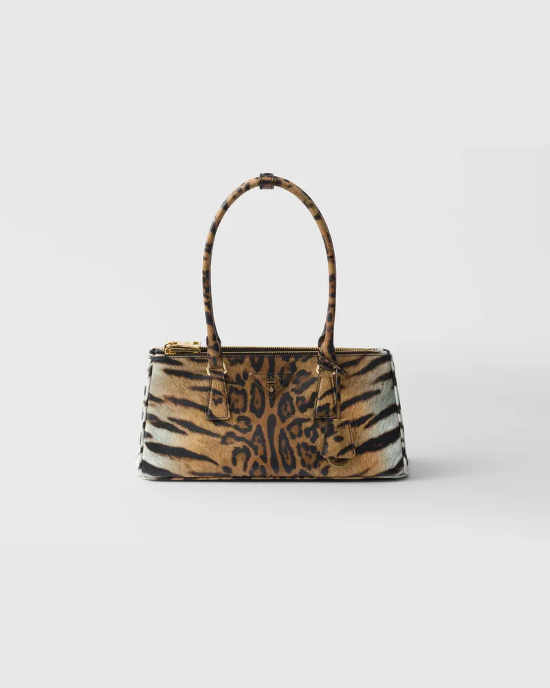 Prada Mittelgroße  Galleria Tasche aus bedrucktem Saffiano-Leder Honig