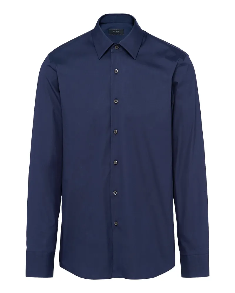 Prada Hemd Aus Stretch-baumwolle, Herren, Blau, Größe Blau