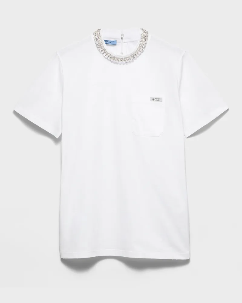 Prada Besticktes T-Shirt aus Jersey Weiss