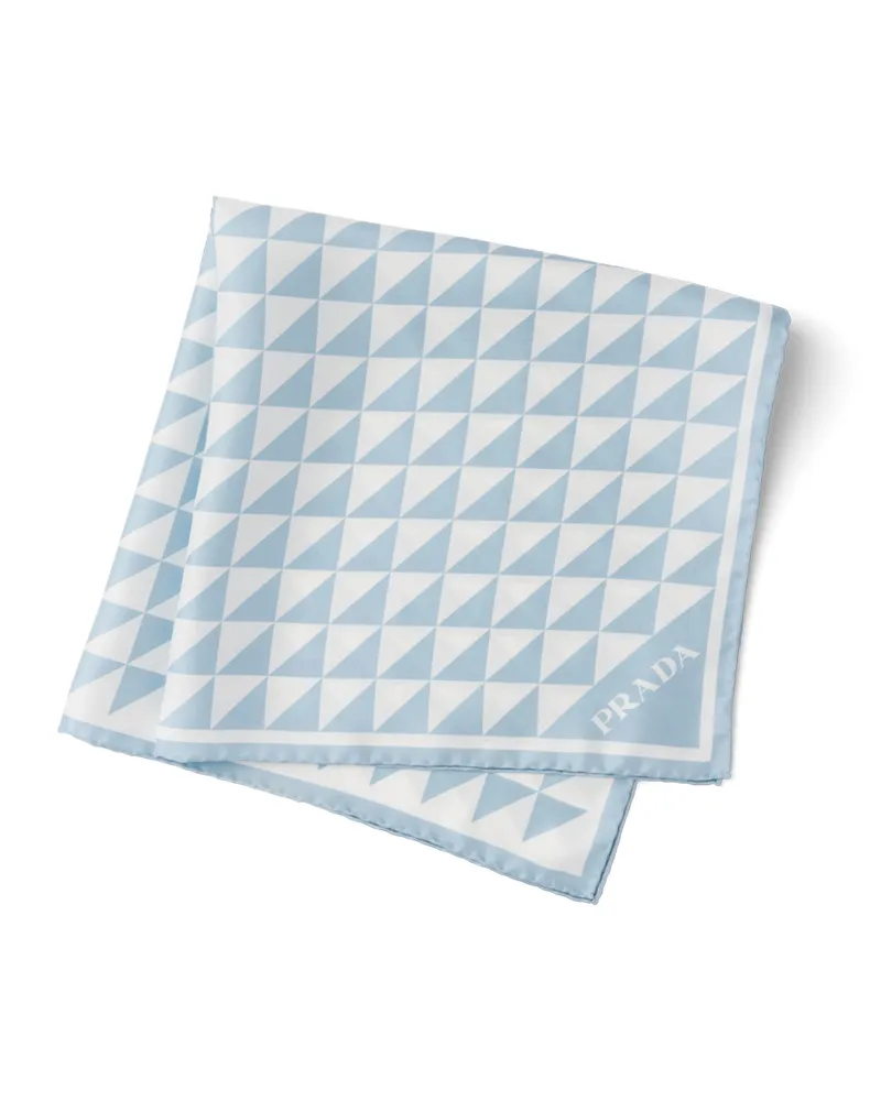 Prada Schal Aus Seidentwill Mit Print, 55 x 55, Damen, Himmelblau/weiss Himmelblau