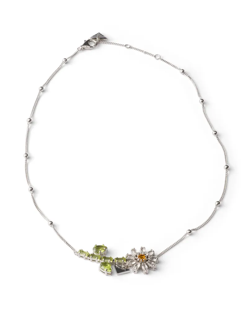 Prada Halskette Aus Metall Mit Kristallen, Damen, Stahl/kristall Stahl