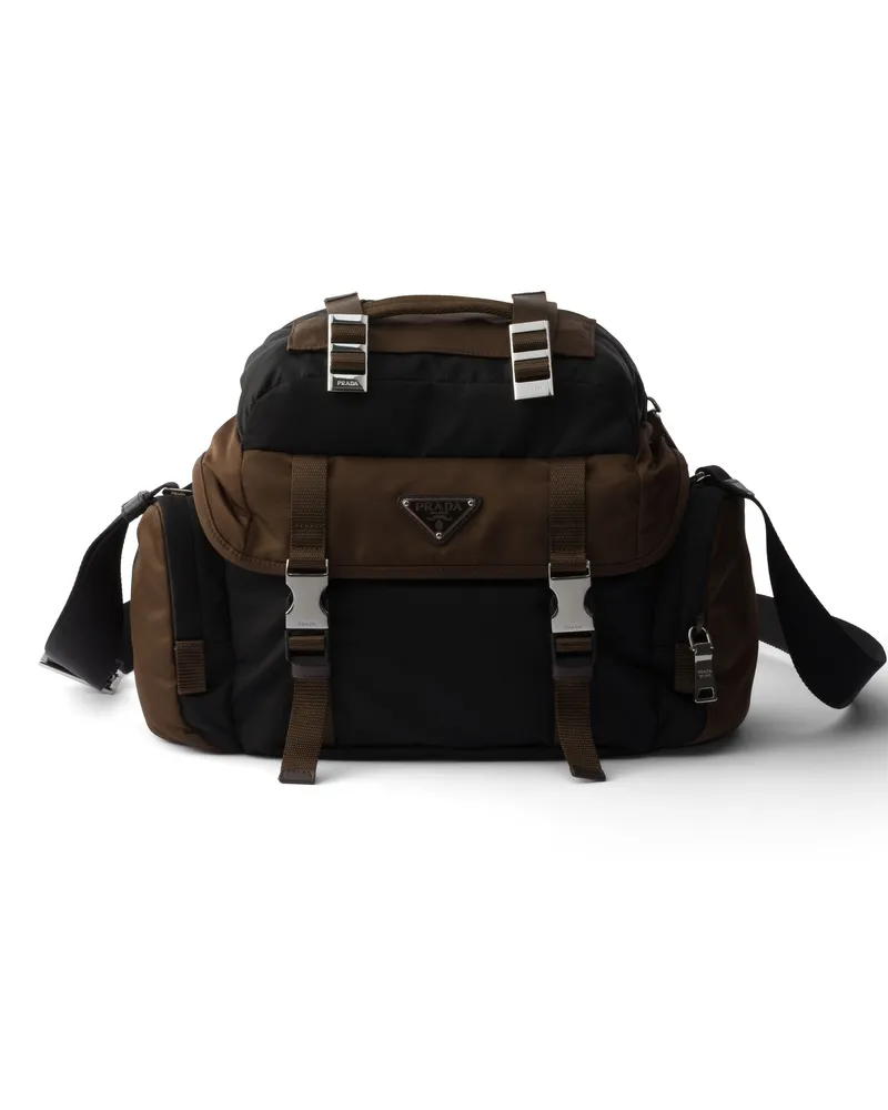 Prada Schultertasche Aus Re-nylon Und Leder, Herren, Schwarz/verbrannt Schwarz