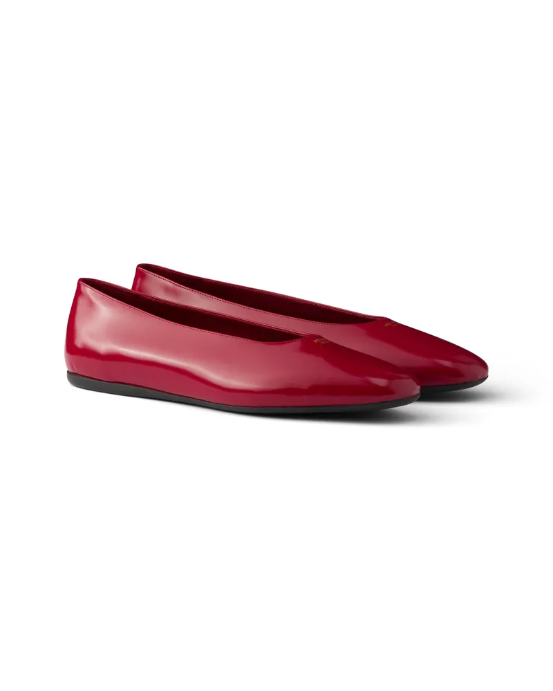 Prada Ballerinas Aus Gebürstetem Leder, Damen, Scharlachrot, Größe Scharlachrot