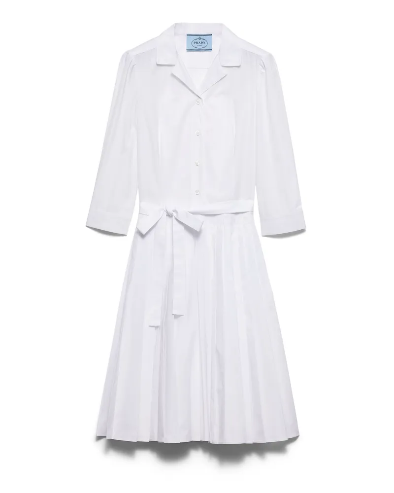 Prada Blusenkleid Aus Popeline Mit Faltenrock, Damen, Weiss, Größe Weiss
