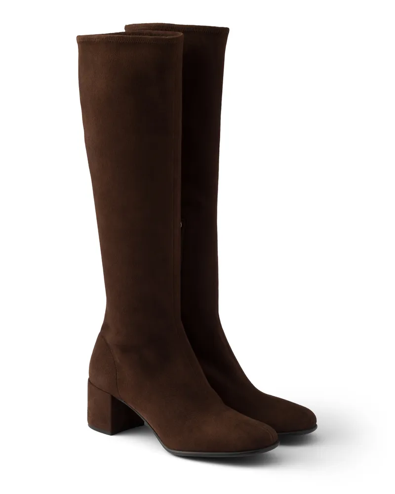 Prada Stiefel Aus Stretch-wildleder, Damen, Dunkelbraun, Größe Dunkelbraun