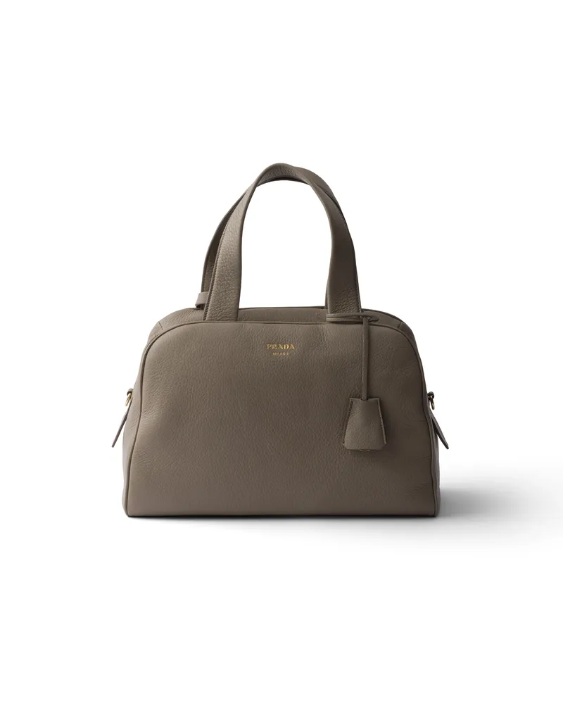 Prada Große Henkeltasche Aus Leder, Damen, Lehmgrau Lehmgrau