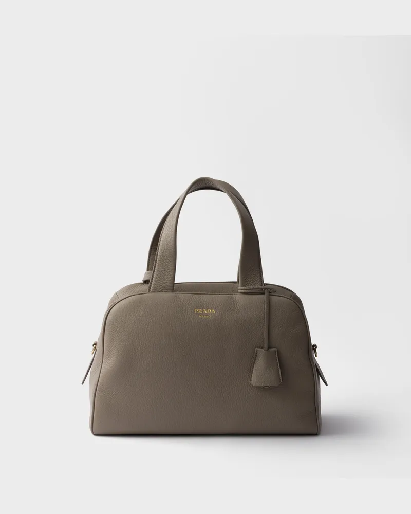 Prada Große Henkeltasche aus Leder Lehmgrau