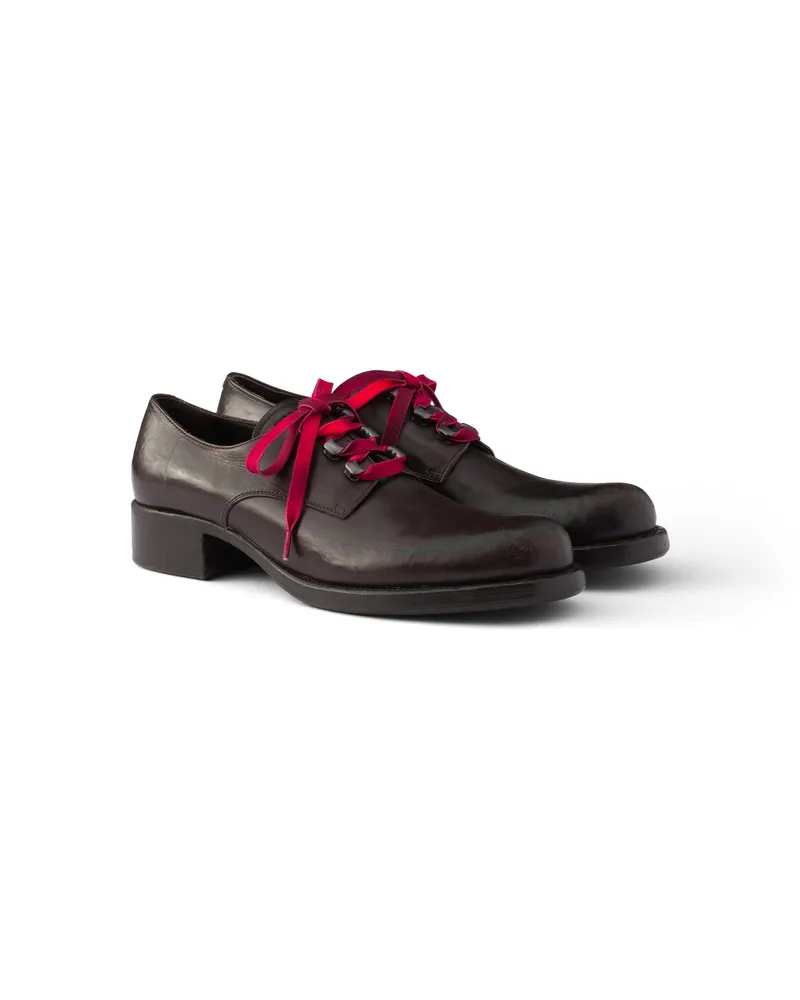 Prada Schnürschuhe Aus Antikisiertem Leder, Damen, Dunkelbraun, Größe Dunkelbraun