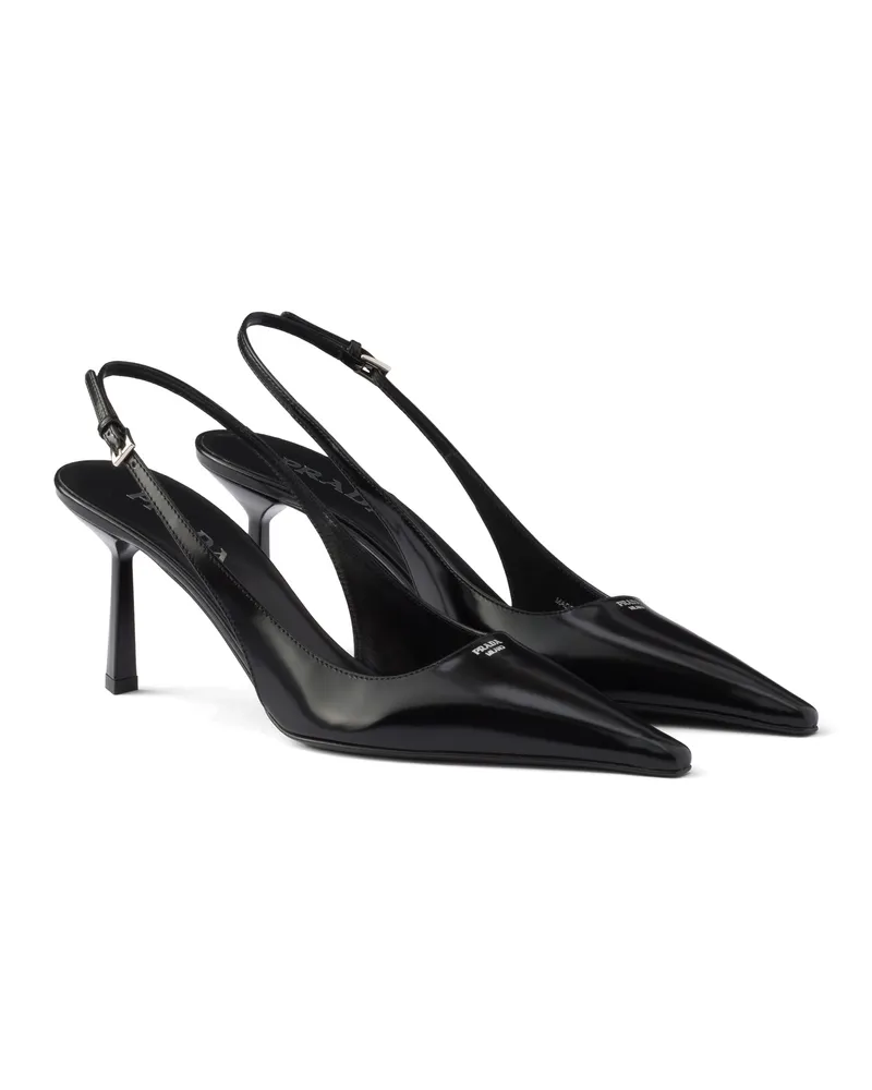 Prada Slingback-pumps Aus Gebürstetem Leder, Damen, Schwarz, Größe Schwarz