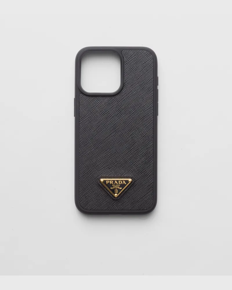 Prada iPhone-15-Pro-Max-Hülle aus Saffiano-Leder Schwarz