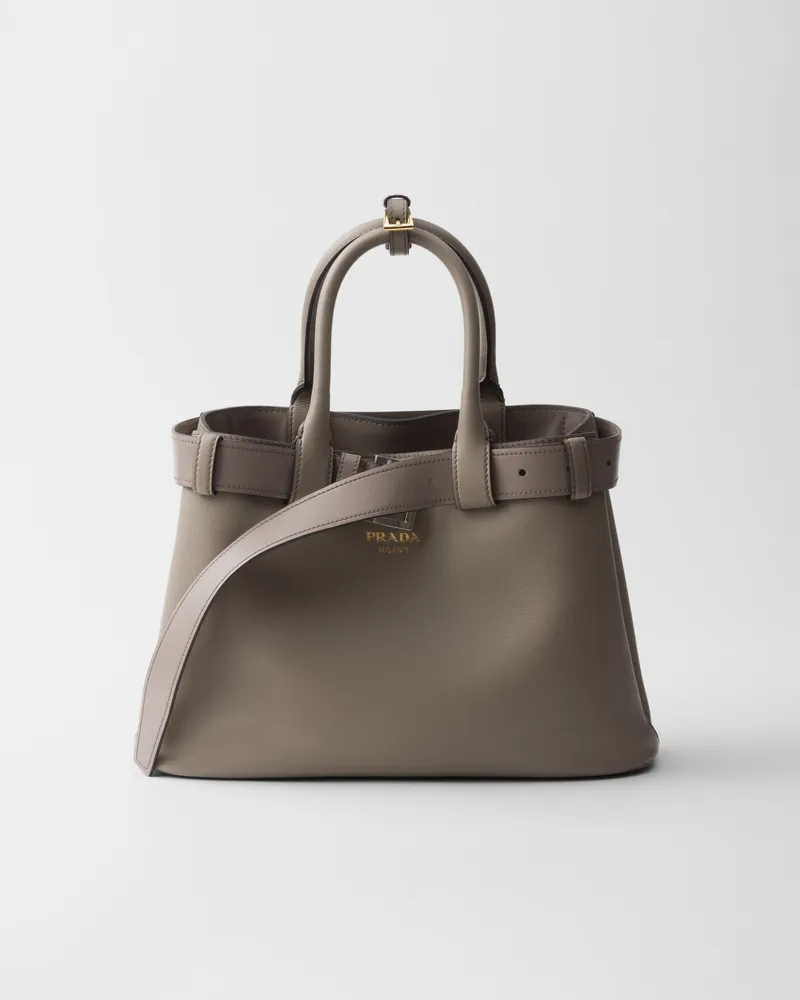 Prada Kleine  Buckle Handtasche aus Leder mit Gürtel Lehmgrau