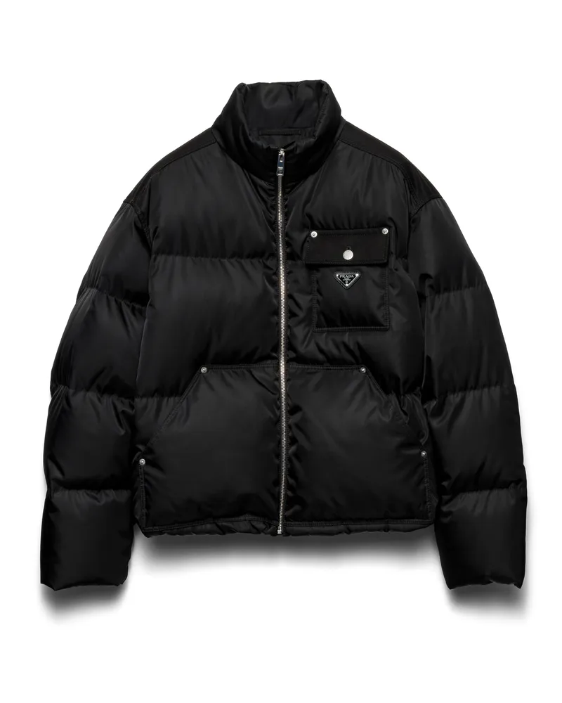 Prada Kurze Daunenjacke Aus Re-nylon, Herren, Schwarz, Größe Schwarz