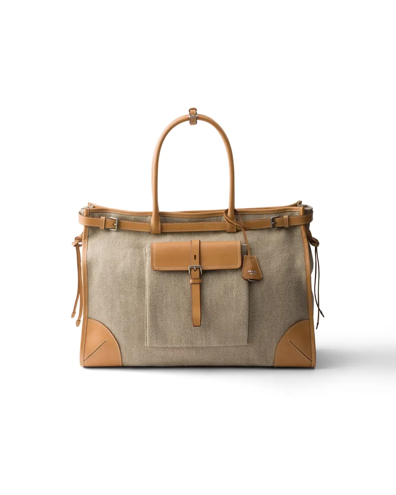 Prada Bonnie Tote Bag Aus Leinen Und Leder, Herren, Seil/natur Seil