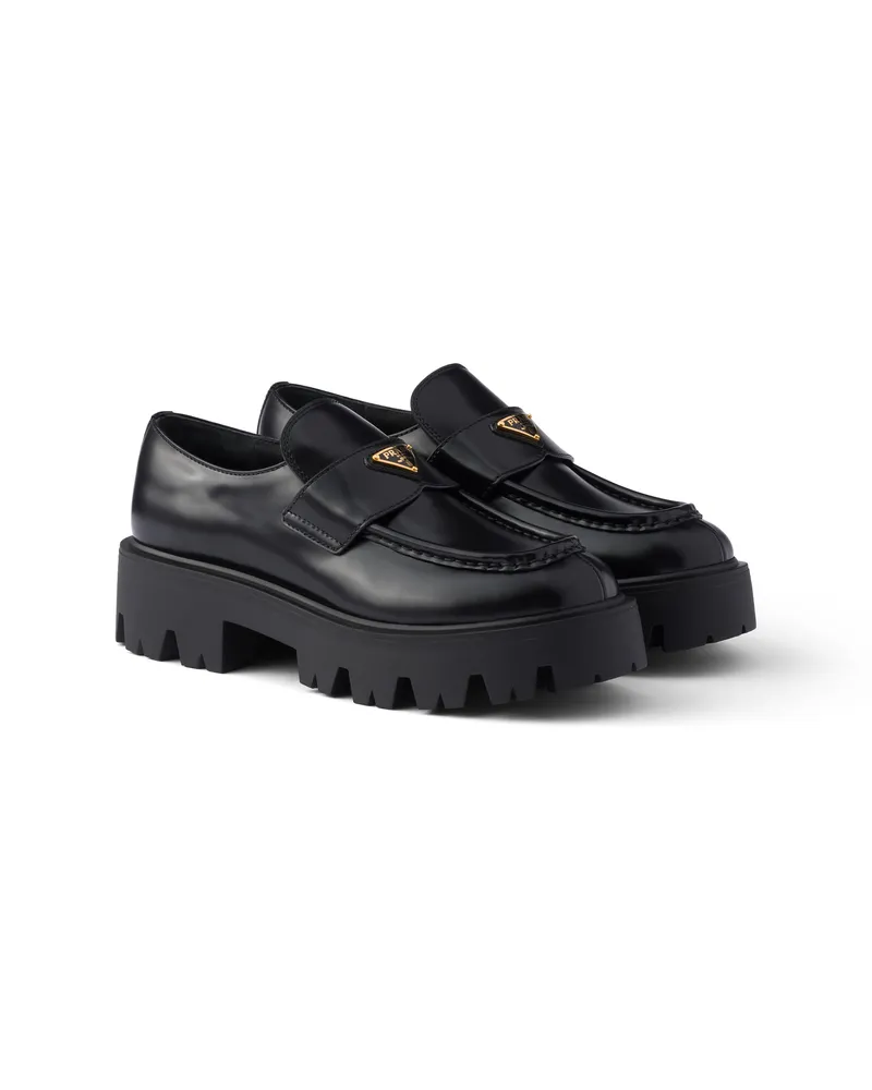 Prada Loafer Aus Gebürstetem Leder, Damen, Schwarz, Größe Schwarz