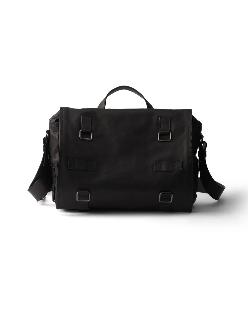 Prada Messenger Bag Aus Leder, Herren, Schwarz Schwarz