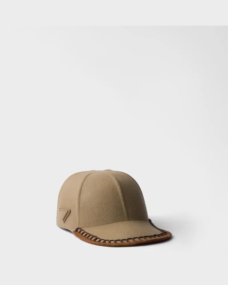 Prada Baseballkappe aus Filz Kamelbraun