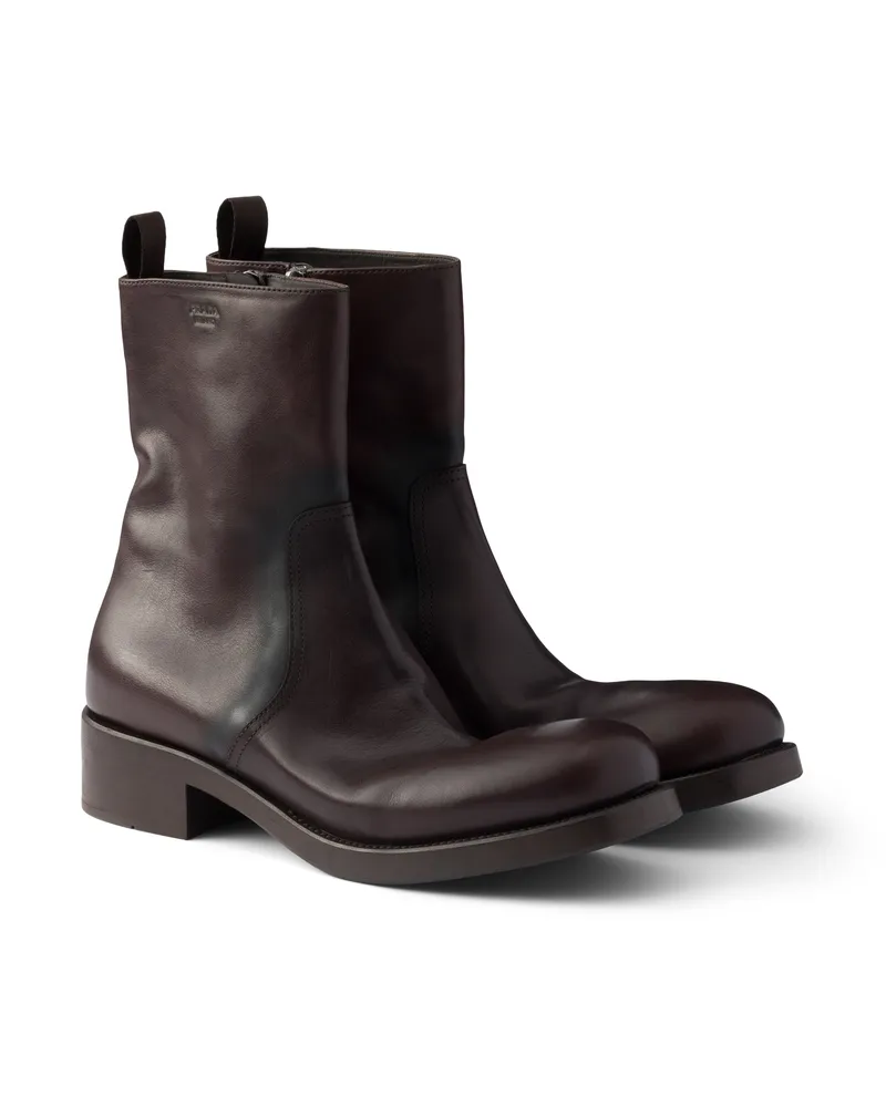 Prada Stiefel Aus Leder Bis Zur Mitte Der Wade, Damen, Dunkelbraun, Größe Dunkelbraun