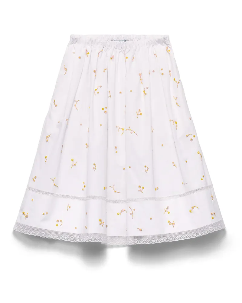 Prada Bestickter Rock Aus Popeline, Damen, Weiss, Größe Weiss