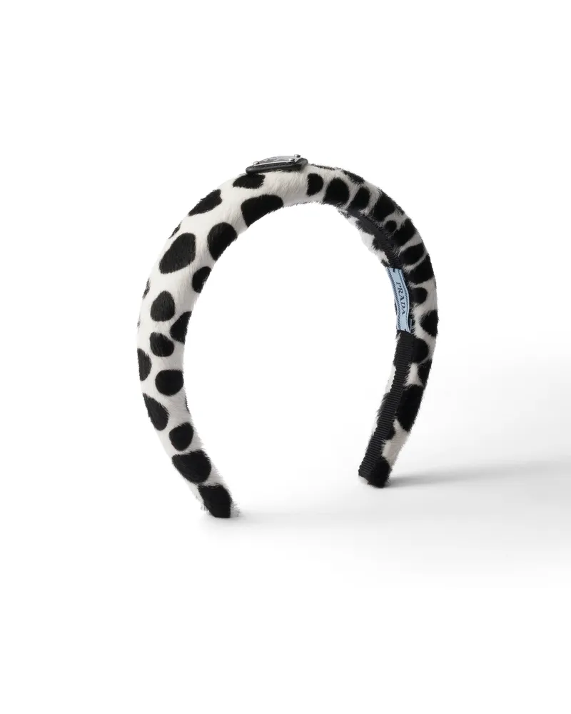 Prada Printed Calf Hair Headband, Damen, White/black White
