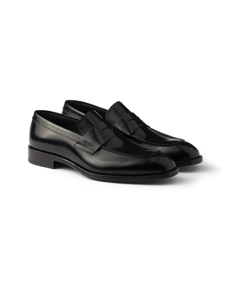 Prada Loafer Aus Gebürstetem Leder, Herren, Schwarz, Größe 11 Schwarz