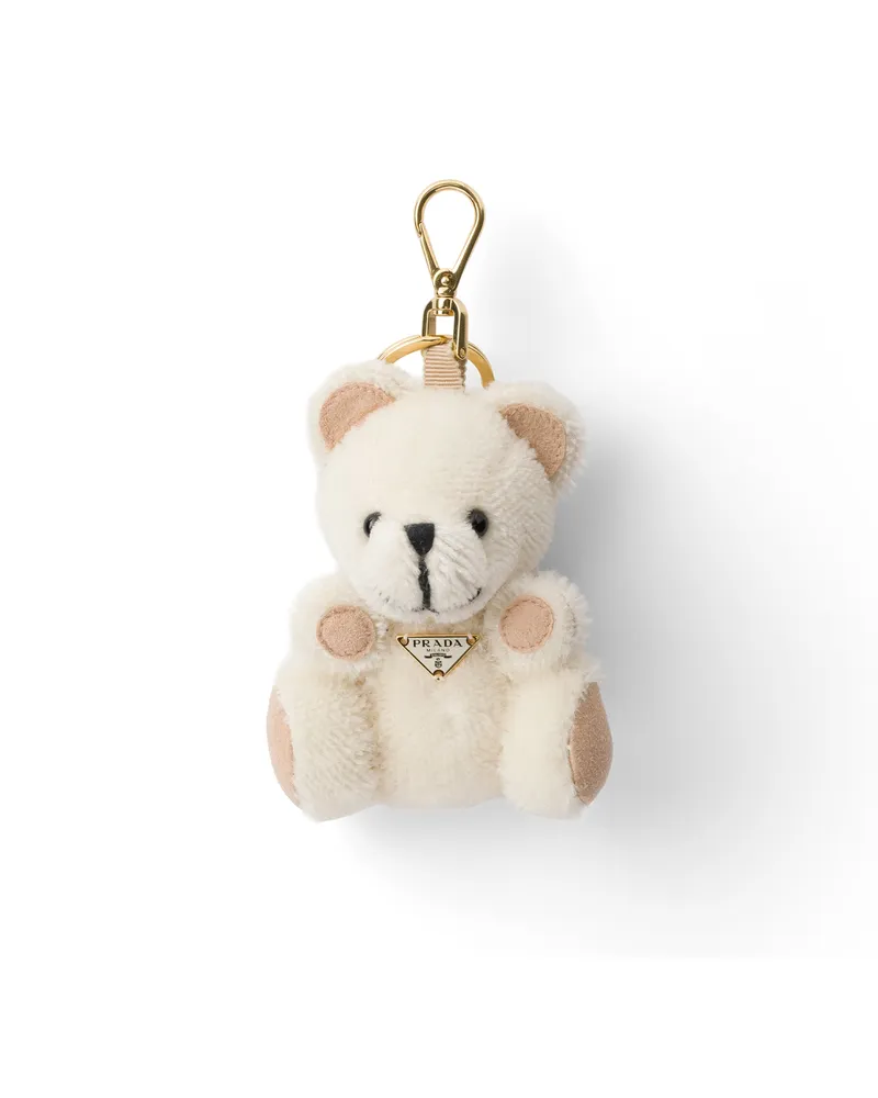 Prada Teddybär-schlüsselring-taschenanhänger Mit Metallring, Damen, Weiss Weiss