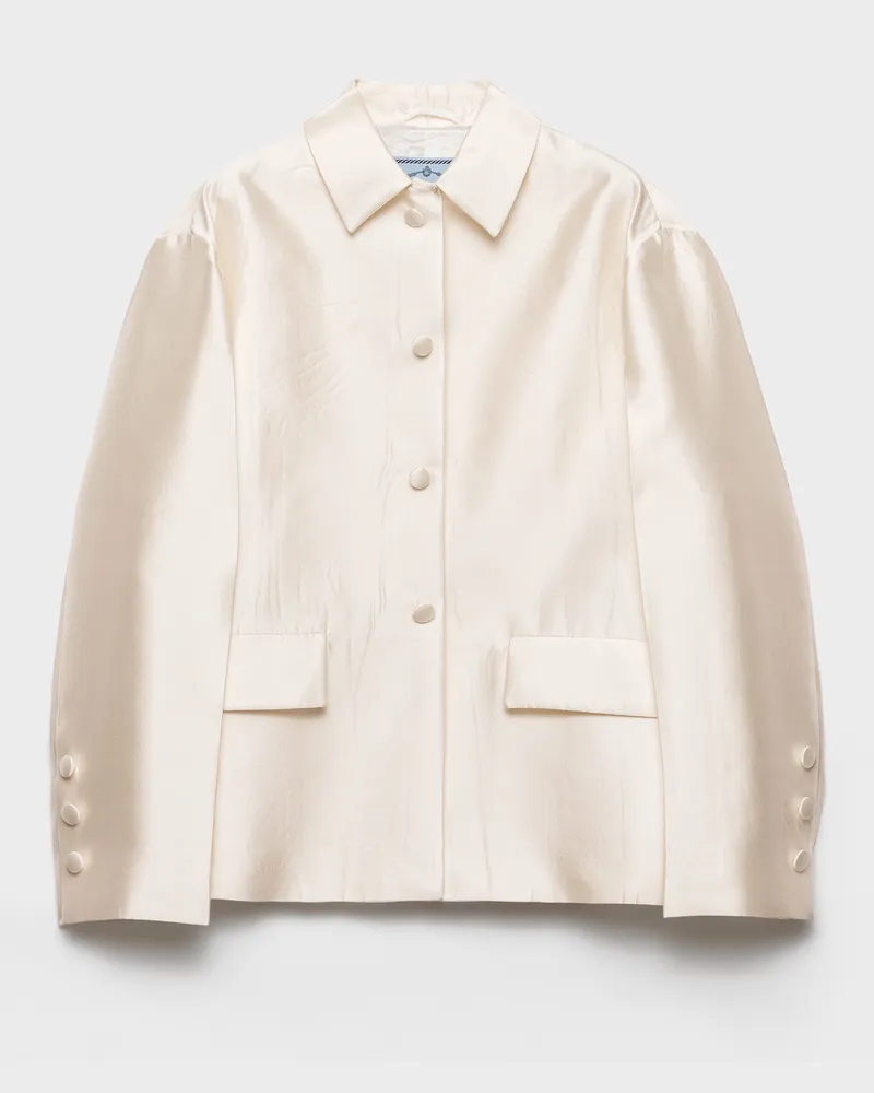 Prada Einreihige Jacke aus Seide und Wolle Weiss