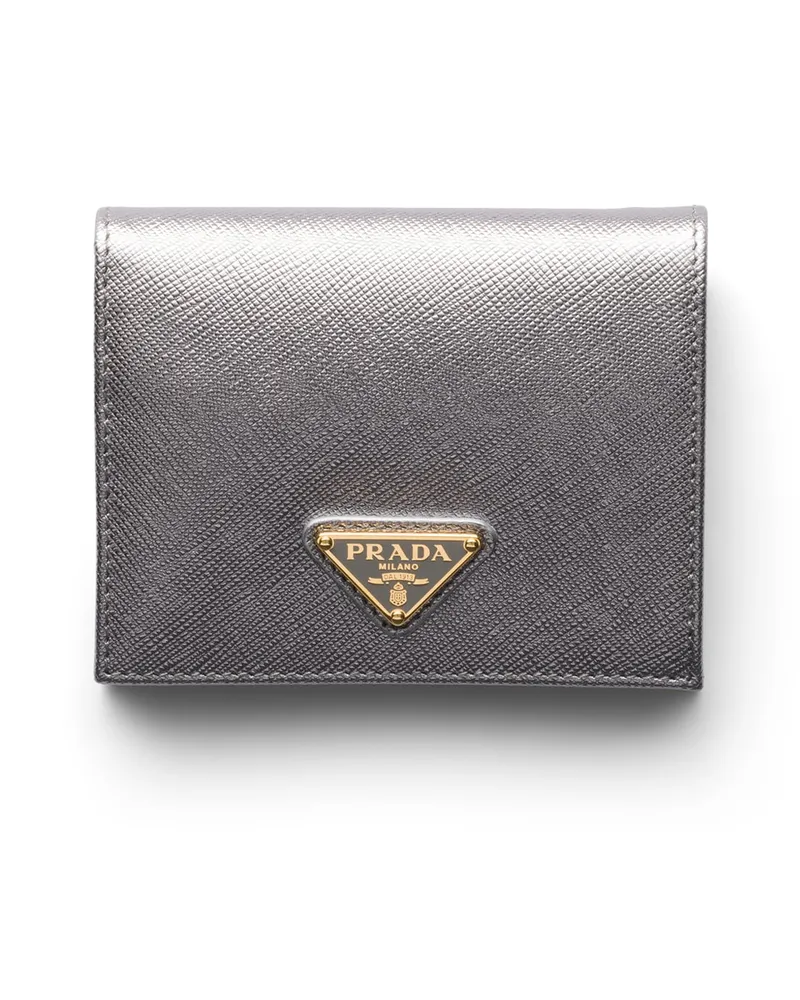 Prada Kleines Portemonnaie Aus Saffiano Leder, Damen, Chrom Chrom