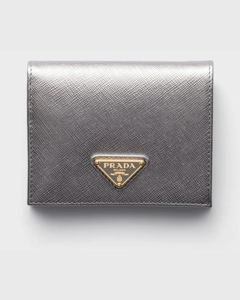Prada Kleines Portemonnaie aus Saffiano Leder Chrom